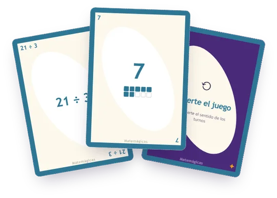 Cartas de división de Matemágicas: cuenta, resultado con cuadro de diez y carta de acción