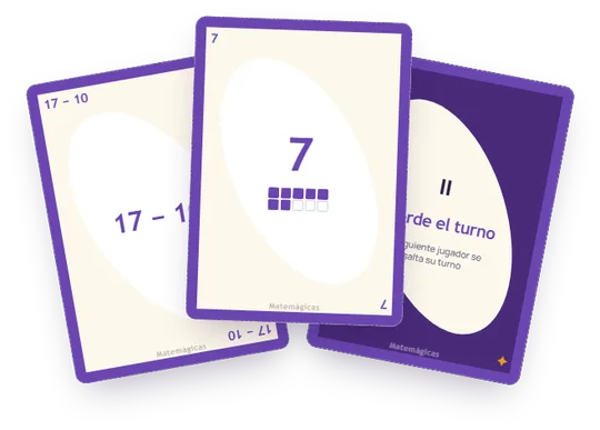 Cartas de resta de Matemágicas: cuenta, resultado con cuadro de diez y carta de acción